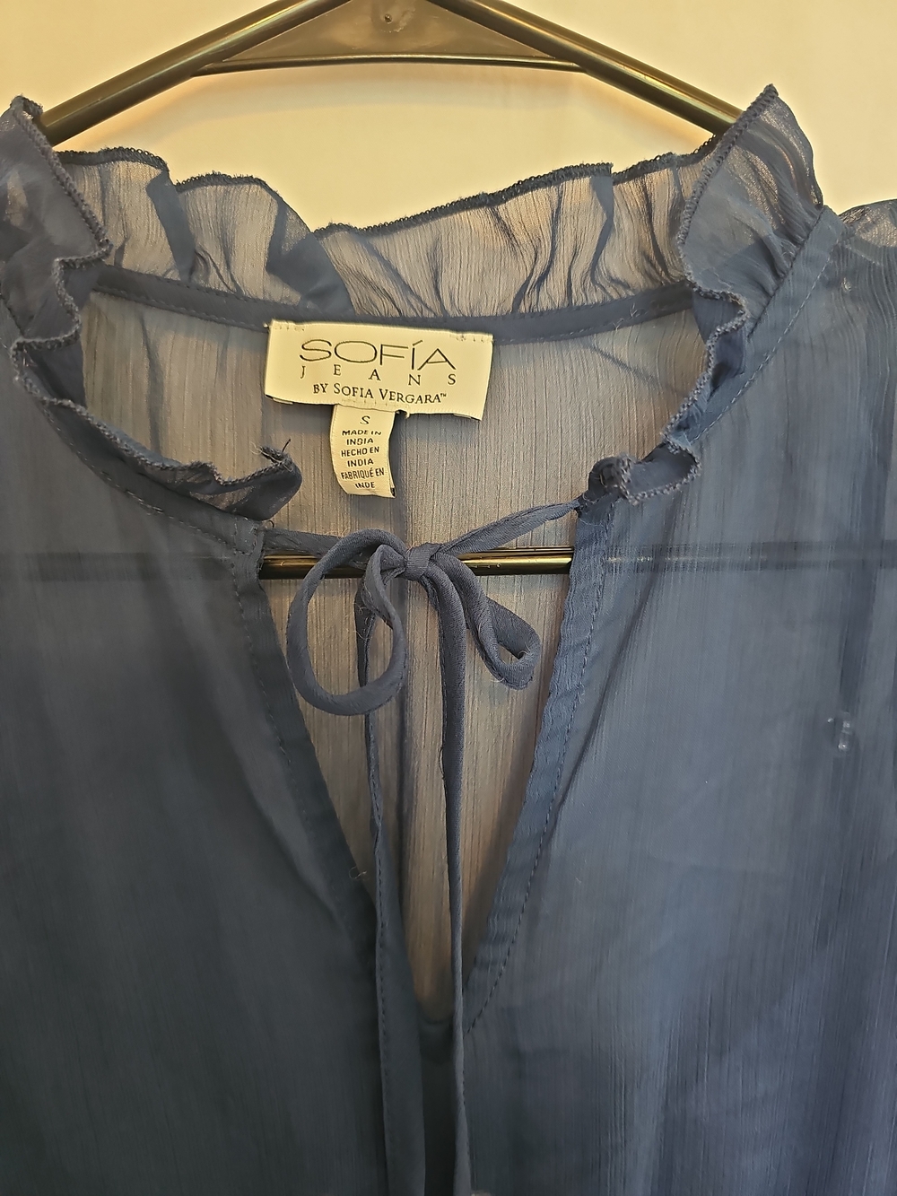 Navy Blue Sheer Tiered Midi DressSize: Small - Picture 7 of 9